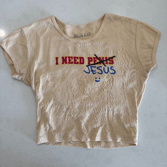 Doja Cat Women's Official The Scarlet Tour Merch I Need Jesus Crop T-Shirt Small - Picture 1 of 3